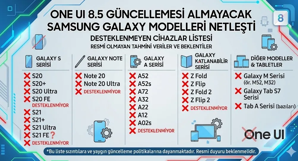 One UI 8.5 Güncellemesi Almayacak Samsung Galaxy Modelleri Netleşti